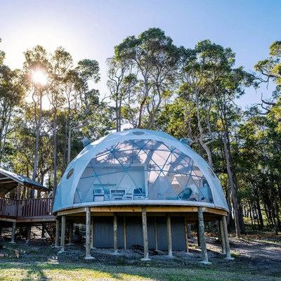 Custom Galvanisierte Stahlstangen PVC Glamping Geodätische Kuppel Zelthaus