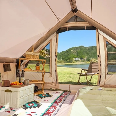Außenlager Wasserdicht aufblasbares Zelt Luftcampinghaus Zelt 3-5 Personen Aufblasbares Campingzelt